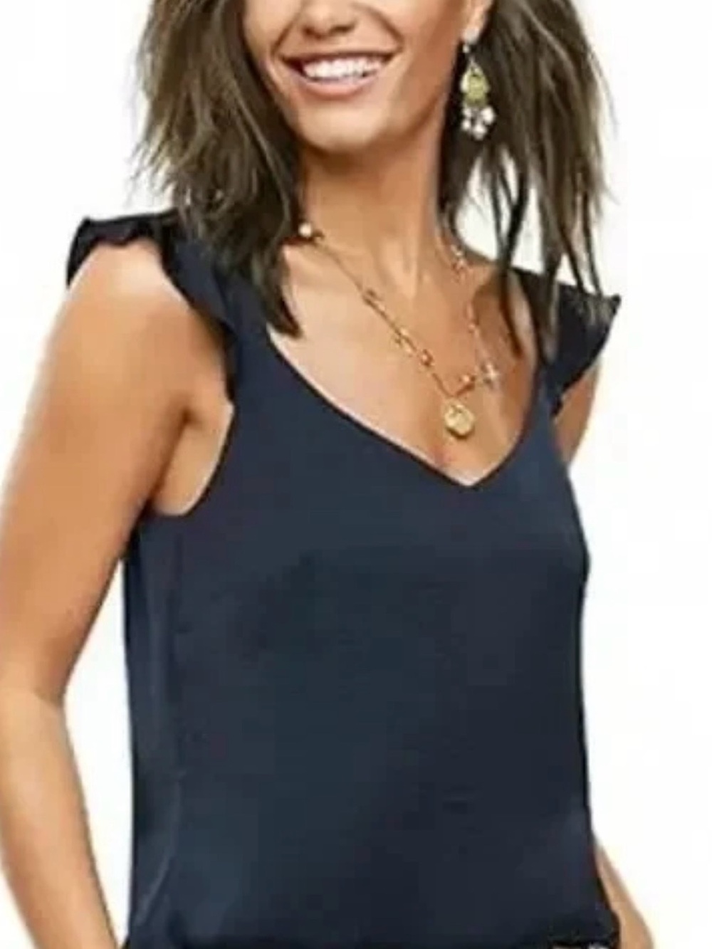 Cabi Handy Cami # 5728 Blouse Flutter Strap Navy Blue V-Neckline Size Large